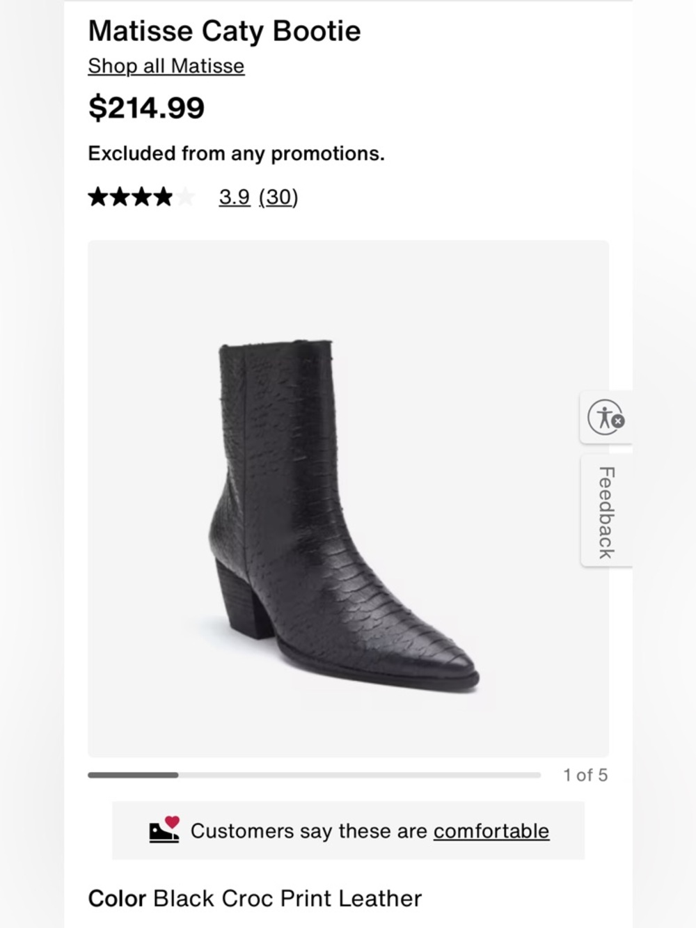 Matisse Black Croc-Print Leather Ankle Boot